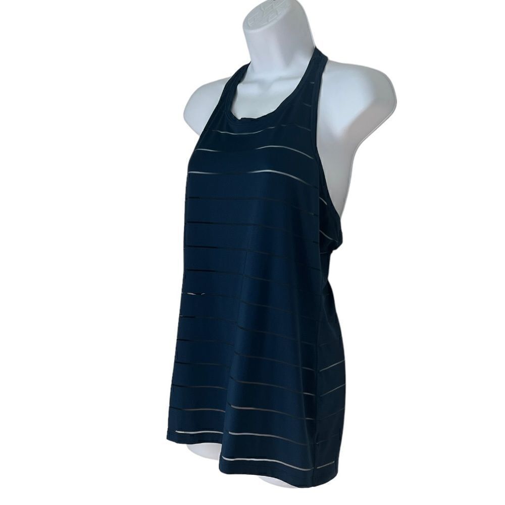 Athleta Racerback Blue Dark Teal Tank Horizontal Stripes sz S